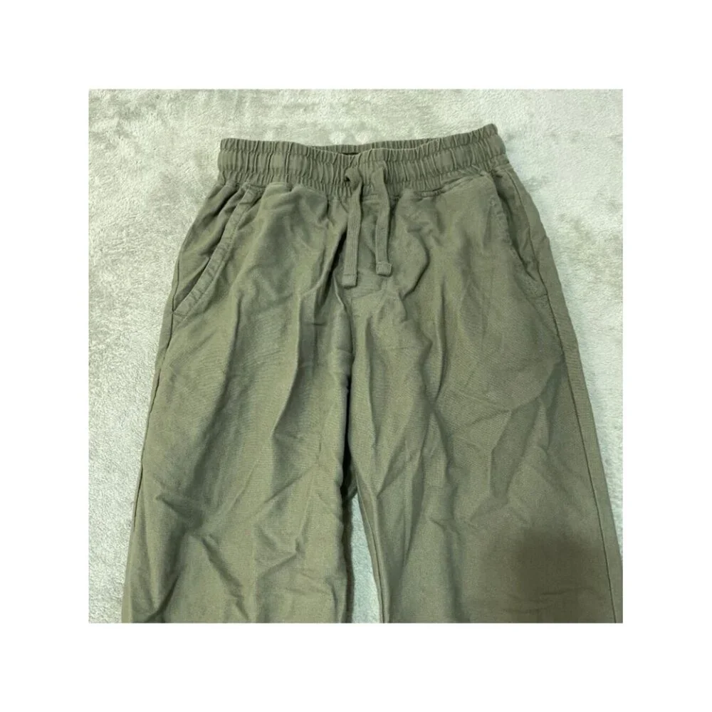 Vintage & Black Men's S Green Cotton Linen Blend Drawstring Pants